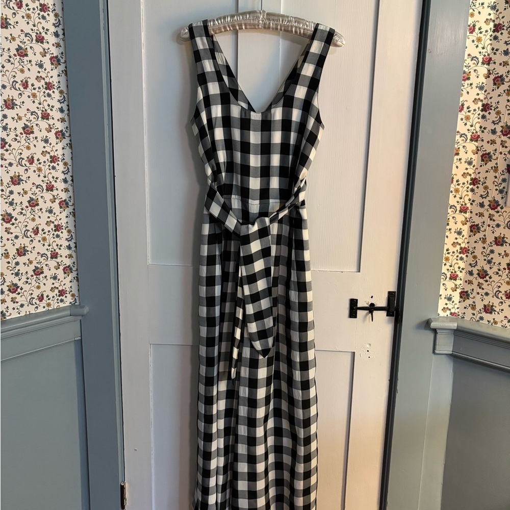 No. 6 Black and White Gingham Wrap Jumpsuit